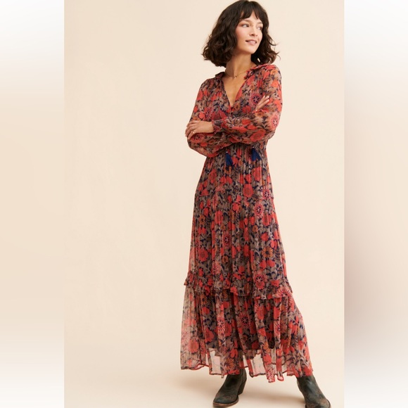 Anthropologie Dresses & Skirts - New Anthropologie The Marias Printed Floral Chiffon Maxi Boho Red Orange Dress S